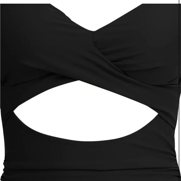 Chic Black Women's One-Piece Swimsuit Wrap tie back Tummy control L/0022 - Picture 4 of 4